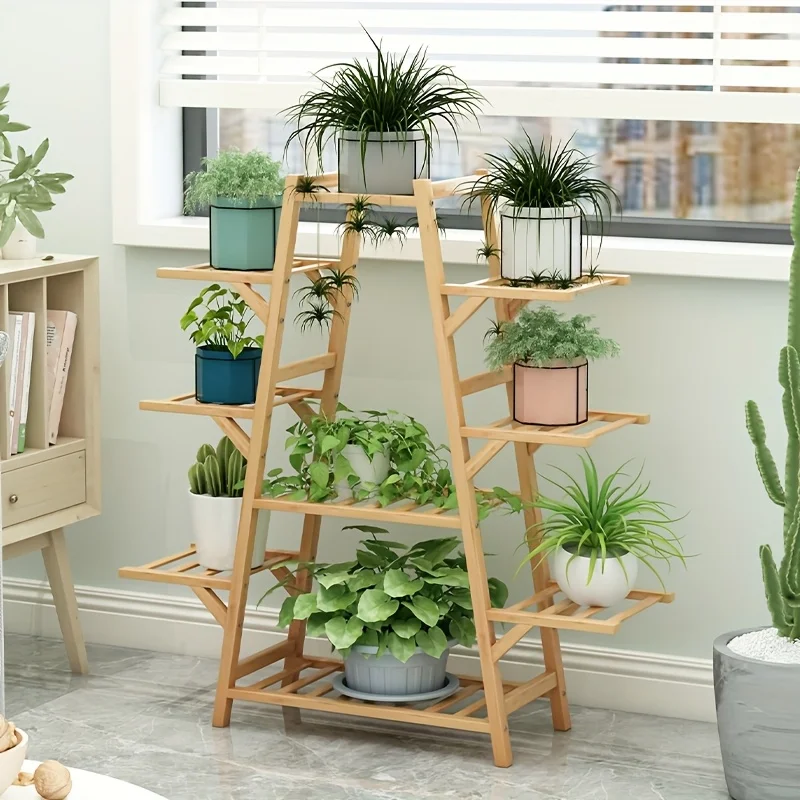 multi layer triangular plant stand 1pc, indoor outdoor floor flower pot rack shelf for balcony living room garden decor