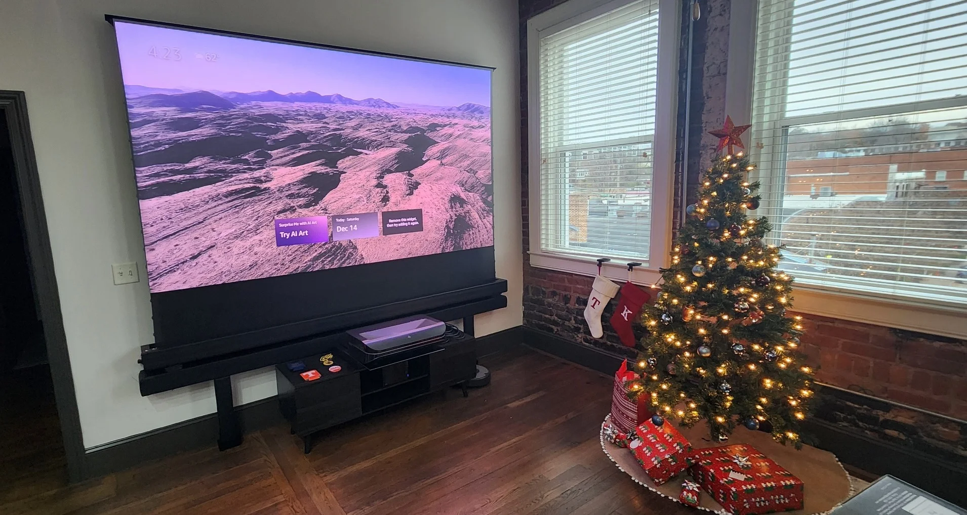 Factory Direct 72"~120" T-Prism Ultra Short Throw 4K Ambient Light Rejecting Motorized Floor Rising Projector Screen Home Cinema