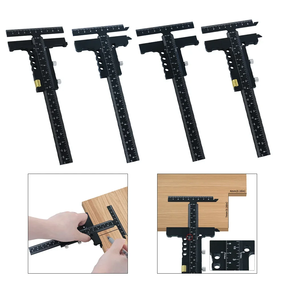 

0-200mm Woodworking Vernier Caliper Aluminum Alloy T-Square Scribing Gauge Woodworking Sliding Right Angle Measuring Ruler Tool