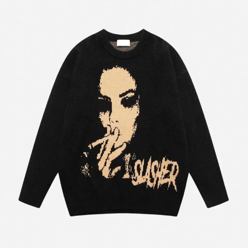 Aesthetics vintage Knitted Sweater Gothic Pullover Harajuku Men's Women's Sweater Warm Loose jumper streetwear unisex top