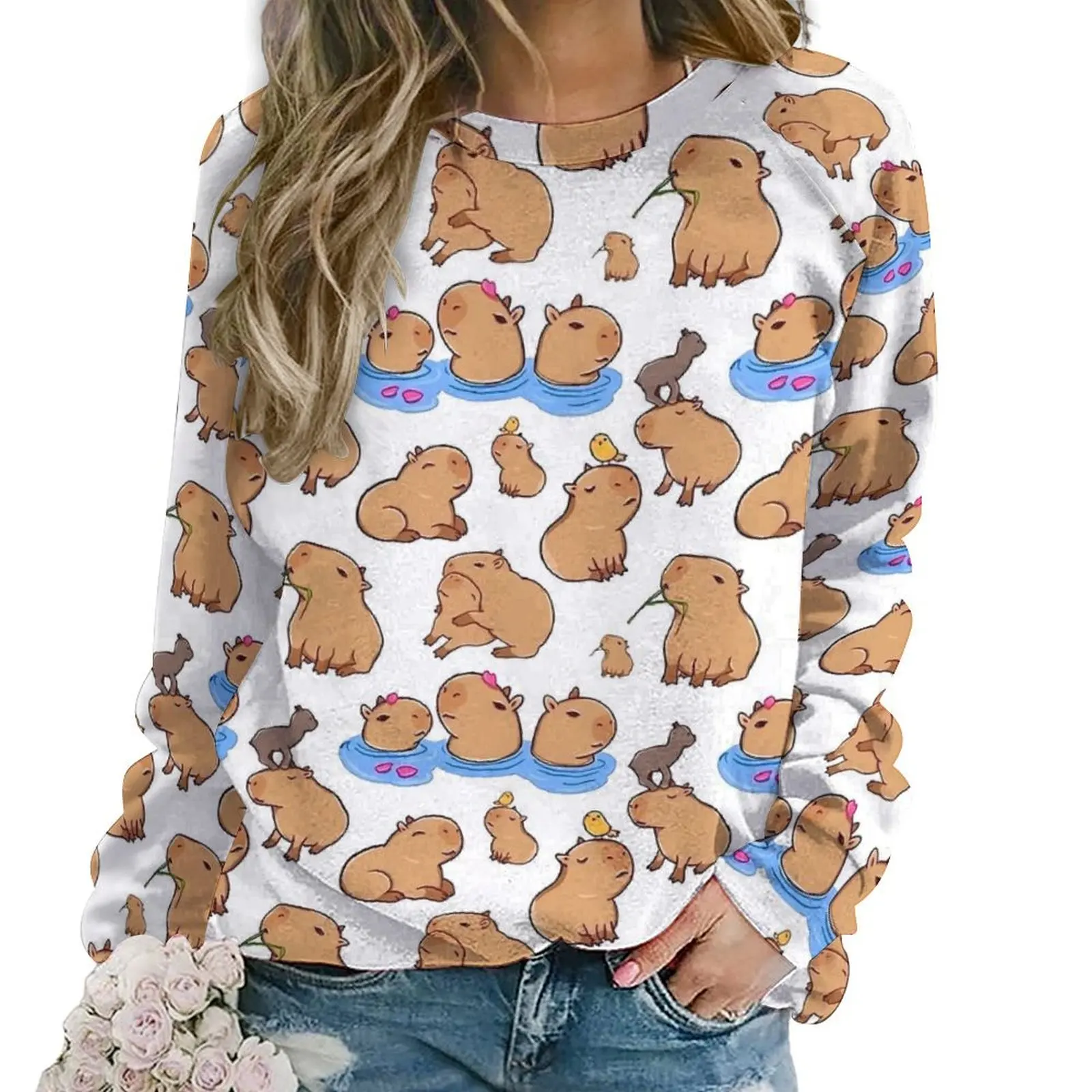 Capybara Print Hoodies Lady Cartoon Animal Street Wear Casual Hoodie Long-Sleeve Cool Graphic Clothes 2XL 3XL