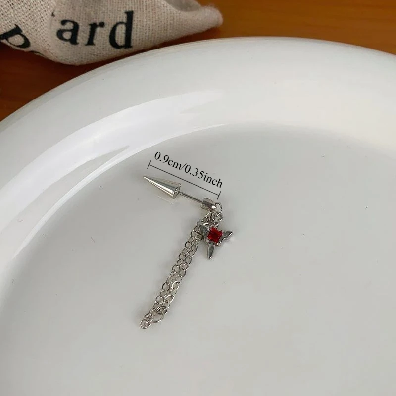 Silver Color Red Crystal Dagger Chain Earrings Minimalist Gothic Sword Ear Cuff Drop Earrings Birthday Gift Jewelry for Women Girls image 5
