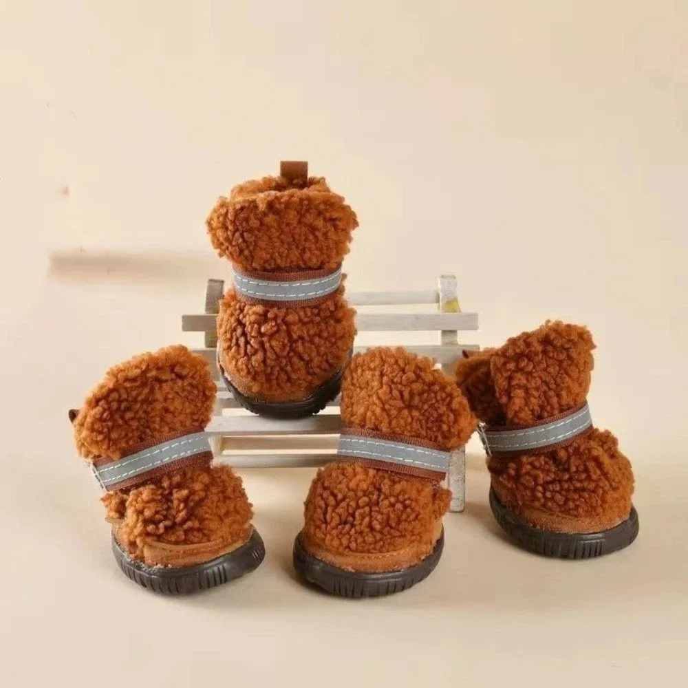

4 pcs/set Warm Dog Cotton Shoes Anti-Scratch Comfortable Anti-Slip Dog Shoes Wear-Resistant Dog Snow Boots Winter