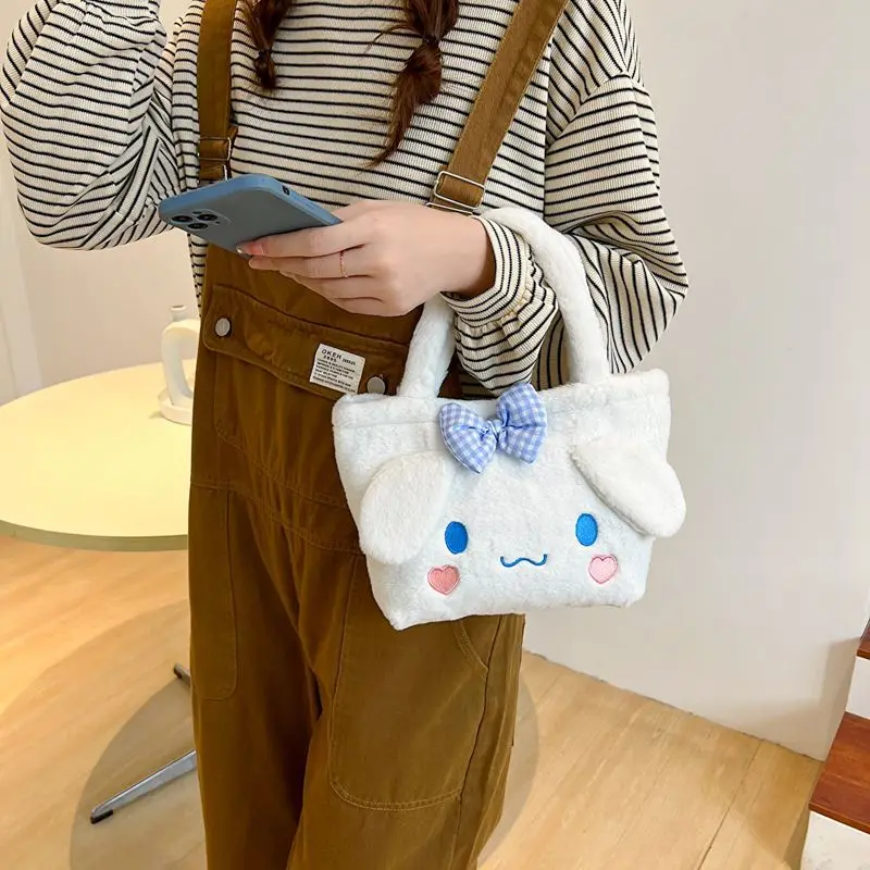 Bolso de mano de felpa de dibujos animados, serie Sanrio, My Kuromi Cinnamoroll melody, creativo, lindo, simple, Kawaii, regalo de vacaciones, otoño e invierno, nuevo