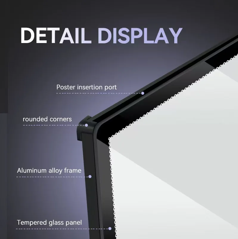 Ultra Thin LED Advertising Light Box A2 A3 A4 Tempered Glass Design Easy Quick Poster Change fnge for Shops Restaurants theater - view 6