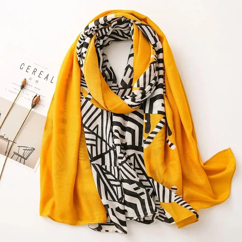 Fashion Printed Geometry Cotton Viscose Scarf Beach Sunscreen Shawl Muslim Hijab Wrap Elegant Long Shawl For Women 180*90cm