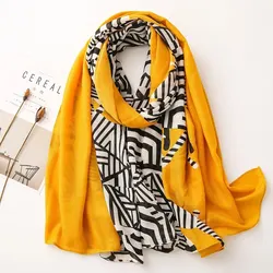 Fashion Printed Geometry Cotton Viscose Scarf Beach Sunscreen Shawl Muslim Hijab Wrap Elegant Long Shawl For Women 180*90cm