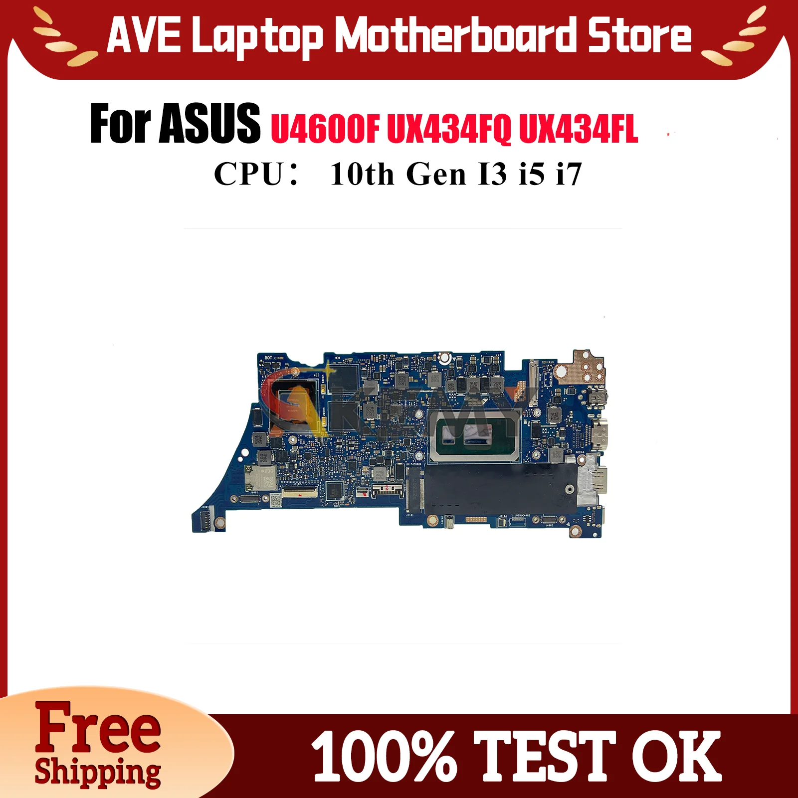 

UX434FQ Laptop Motherboard For ASUS ZenBook UX434F UX434FL U4600F Notebook Mainboard With 10th Gen I3 i5 i7 100% tests OK stk