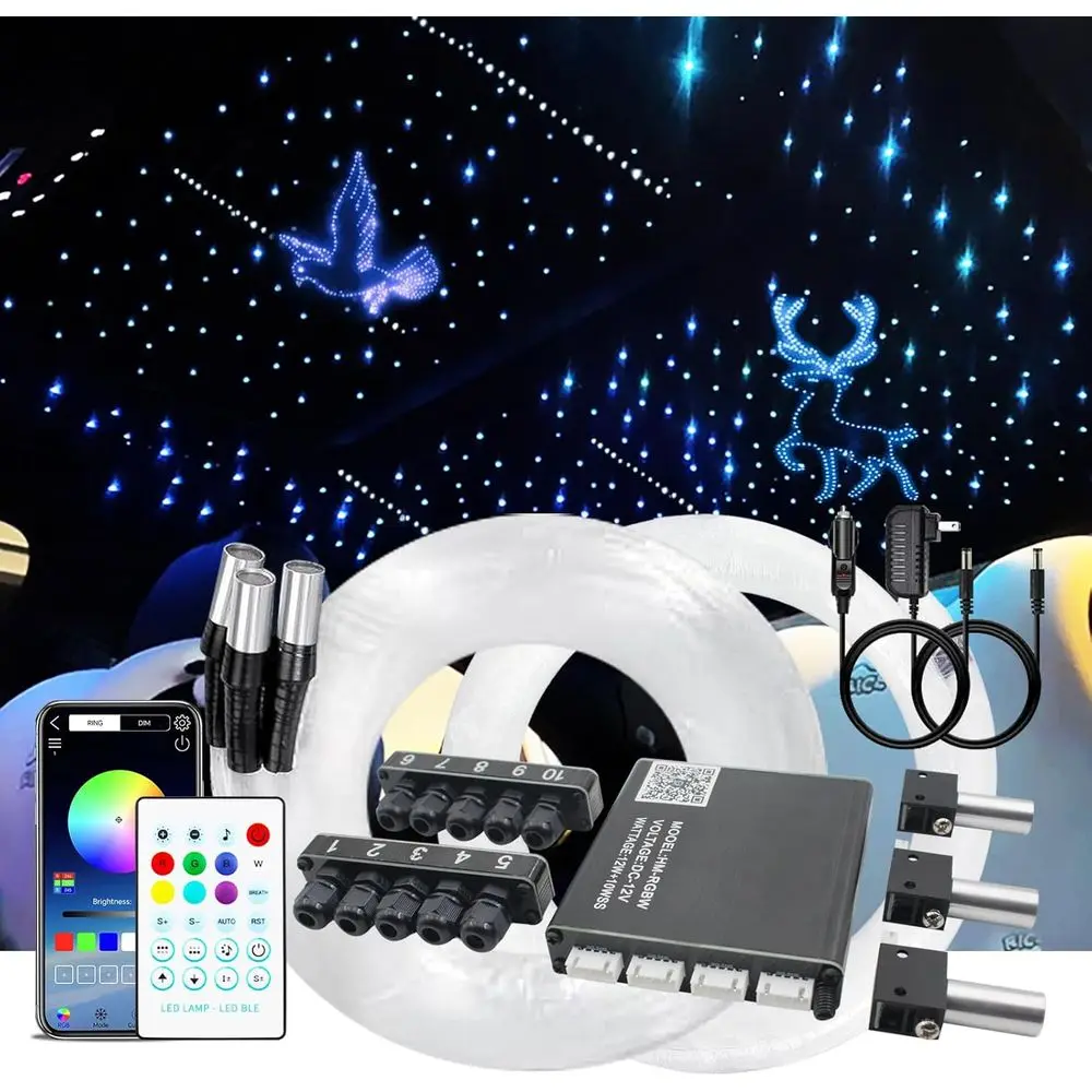 

Split Starlight liner Kit with Meteor & Music Eect, 22W 3+10 Holes RGBW 1050pcs 0.02in x 4.9t iber Optic Lights Kit, Star Light