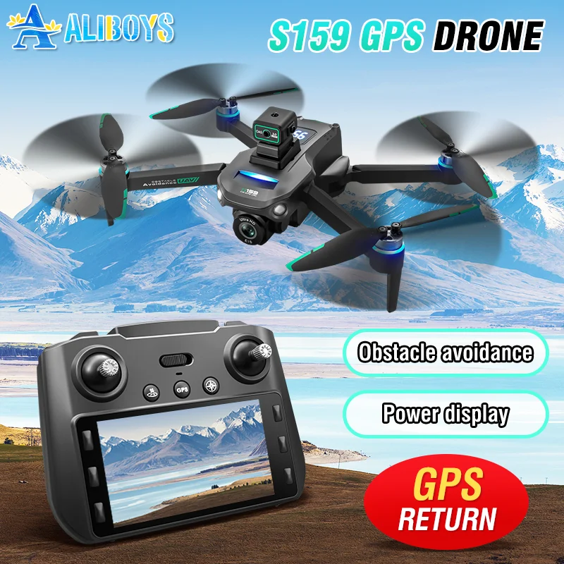 S159 GPS RC Drone WIFI UAV Screen Display HD Dual Camera Helicopter Automatic Return Quadcopter Obstacle Avoidance Aircraft