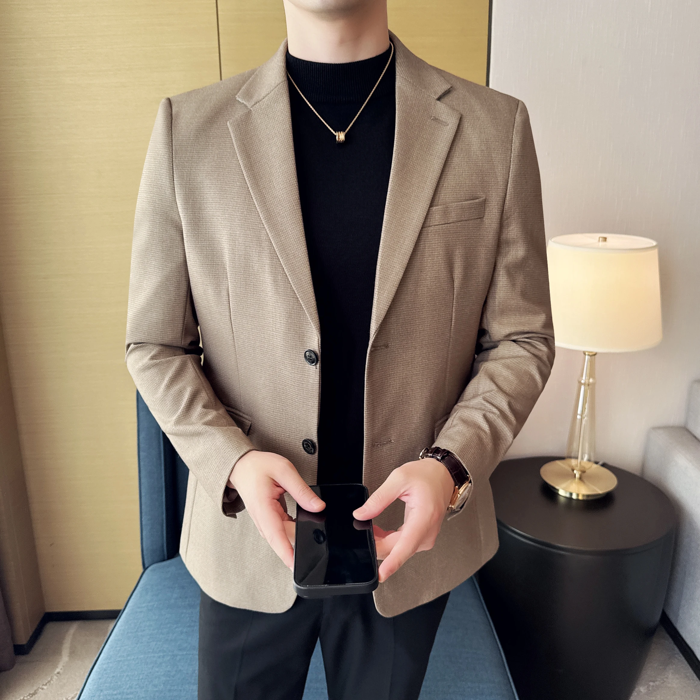 

Business Casual Blazer Jackets Men Korean Stylish Slim Fit Single Breasted Men's Blazers All Match Formal Wear Suit Coats Man