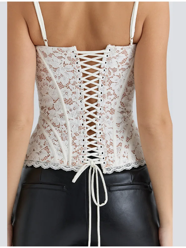 مشد نسائي مثير أنيق من الدانتيل مُزين بالزهور بوستير 2025 جديد بسحاب جانبي خلفي جلد علوي أنيق متعدد الاستخدامات مطرز قصير للحفلات الليلية #5