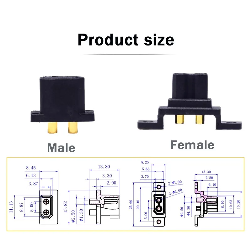 30A Amass XT30 Docking Aircraft Model Plug Male and Female Connector High Current With Fixed Female XT30G-MF Copper Accessories
