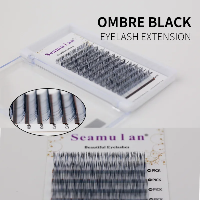 Seamulan Ombre Blue Purple Pink Green Purple Black Color Eyelash Extension Faux Mink Gradient White False Lashes Extension