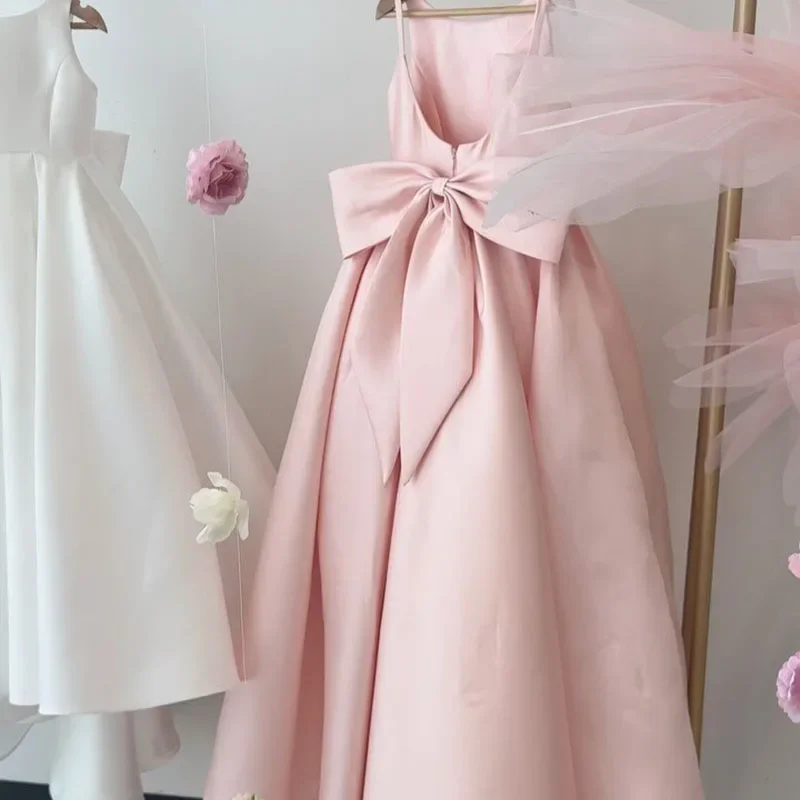 فستان فتاة الزهور لويز لحفلات الزفاف 2025 بدون أكمام مع فيونكة الأميرة الطفل أول فستان حفلة عيد ميلاد إفخارستيا مخصص