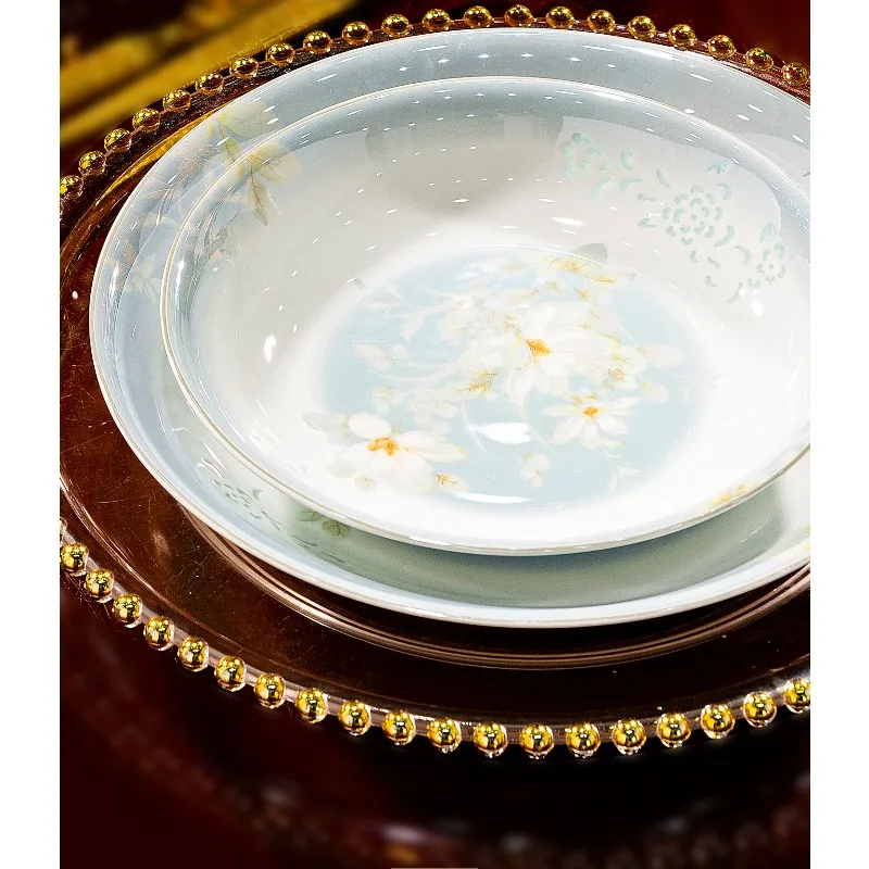 High-value Chinese Tableware Exquisite Porcelain High-white Porcelain Dishes Set Household Gift 48 Pieces for Newlyweds