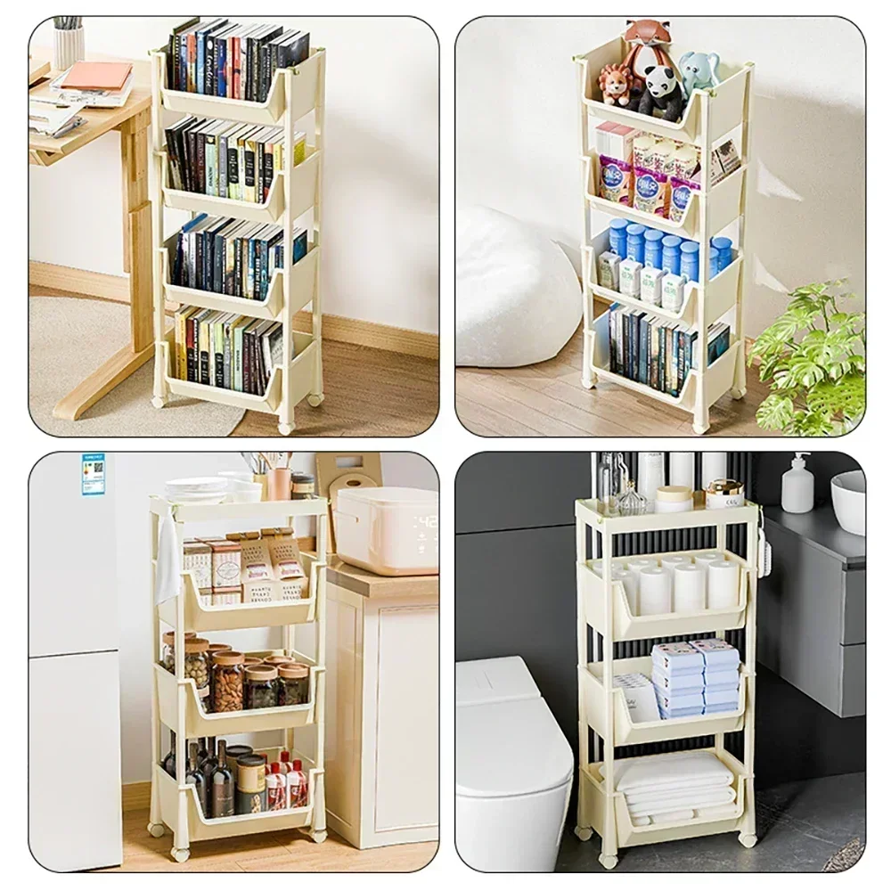 3/4/5 Tier Rolling Cart,Trolley Cart Organizer with Wheels & Boxes,Multi-Functional Storage Cart for Office,Living Room,Kitchen