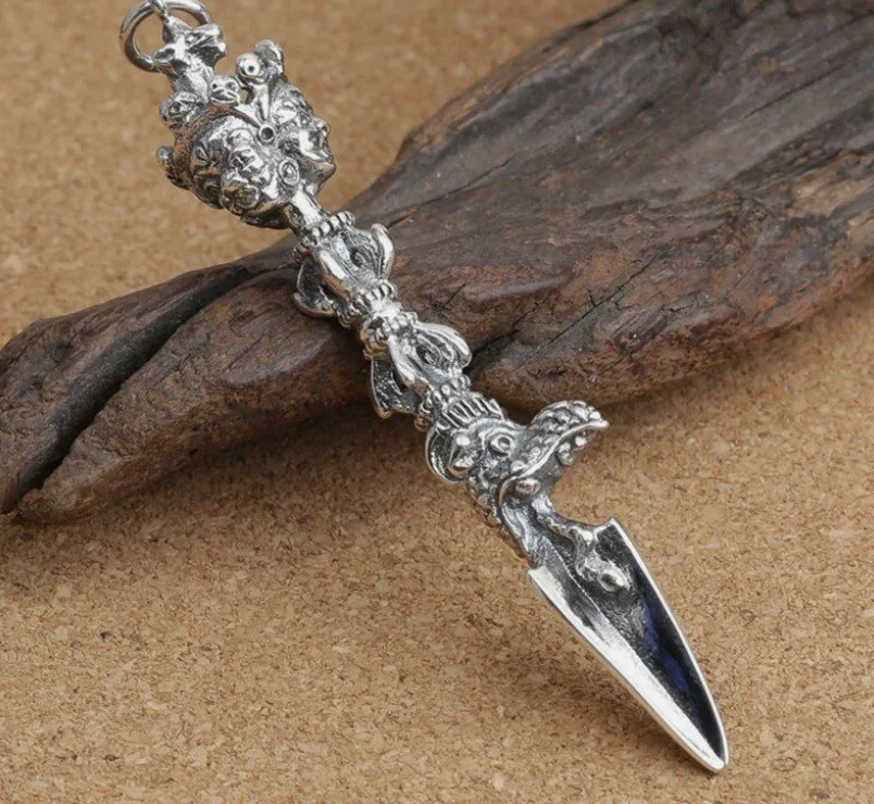 Colgante de plata de ley 925 para hombre, amuleto kīla Vajra Dorje Phurba, budismo tibetano
