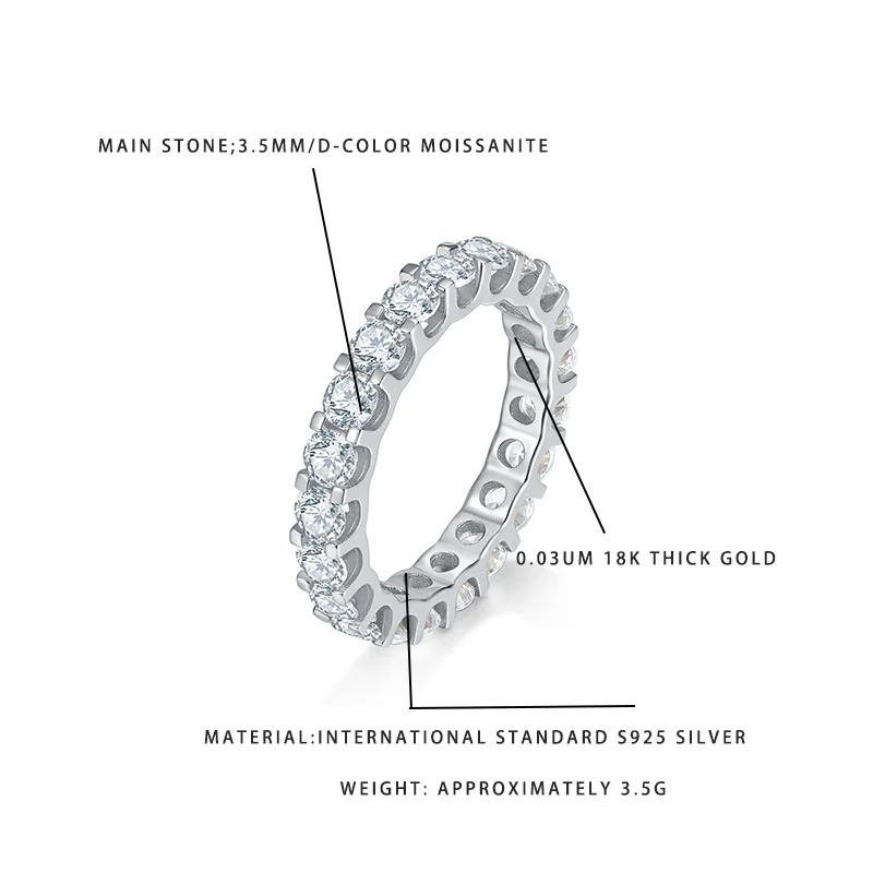 

Обручальное кольцо Full Eternity для женщин | Позолоченное 18-каратным золотом серебро S925 с муассанитом цвета D