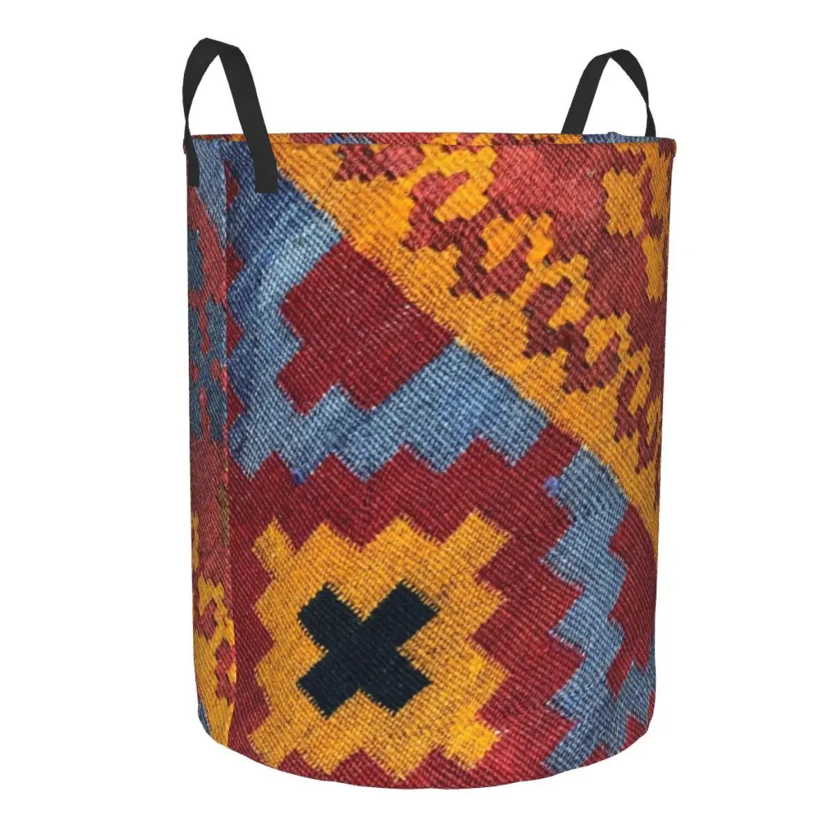 Decorative Kilim Navaho Weave Woven Aztec Textile Laundry Basket Bohemian Floral Clothes Toy Hamper Storage Bin for Kids Nursery