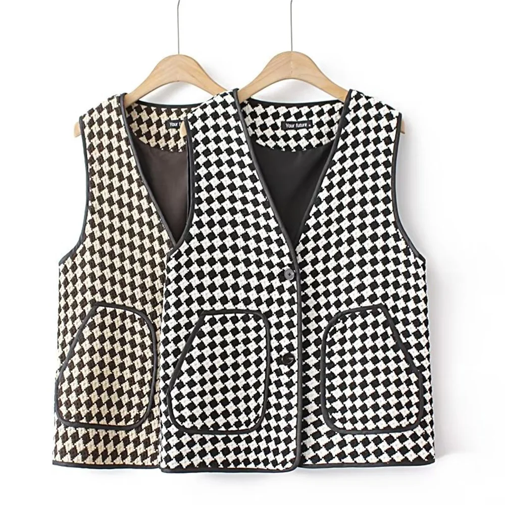 Plus size 2023 Autumn New Women's Wear European and American Style Loose Fashion Versatile Plaid Vest