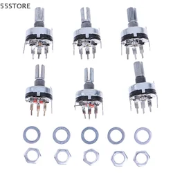 5Pcs RV17 With Switch Potentiometer Handle Length 15mm 5Pin B1K 2K 5K 10K 20 50K