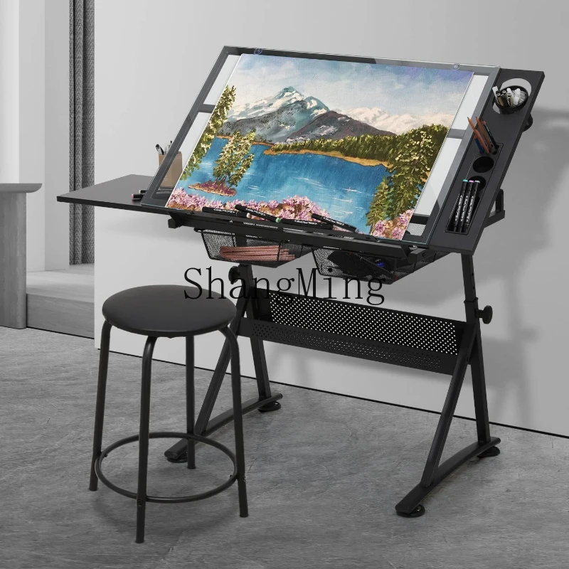 SM household glass lifting drawings art classroom painting table Tilting desktop engineering drawings table