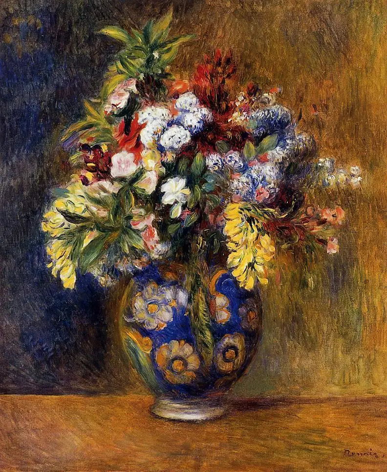 Flowers in a Vase by Pierre-Auguste Renoir Painting Art on Canvas Still Life Oil Paintings Copy for Bathroom Wall Decorative