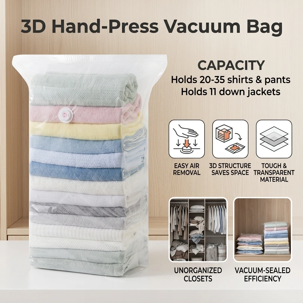 Vacuum Storage Bags Thickened PA PE Material for Clothes Comforters Down Jackets Space Saving Organizer Foldable Storage Bags