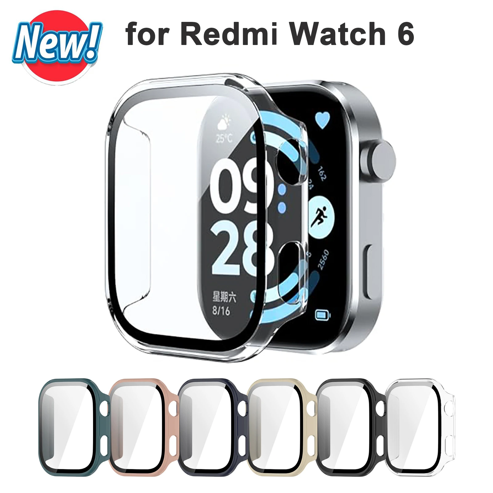 Case + Tempered Glass for Xiaomi Redmi Watch 6 Screen Protector All-Around Protective Case for Redmi Watch 6 Bumper Accessories