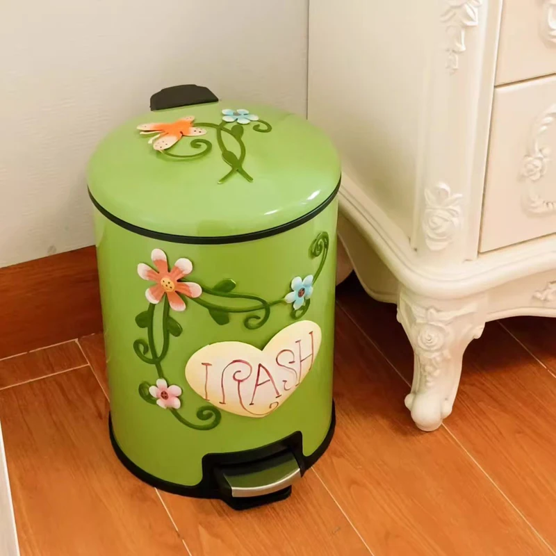 8L Creative Luxury Trash Can, 3D Flower Decor Waste Bin With Cover, Foot Pedal Garbage Can For Living Room, Waterproof Trash Bin