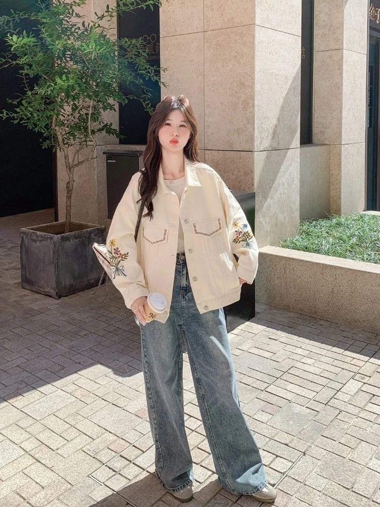 

Women's Fresh Cute Embroidered Denim Jacket 2025 Spring Autumn New Loose Casual Youth Sweet Student Versatile Utility Top