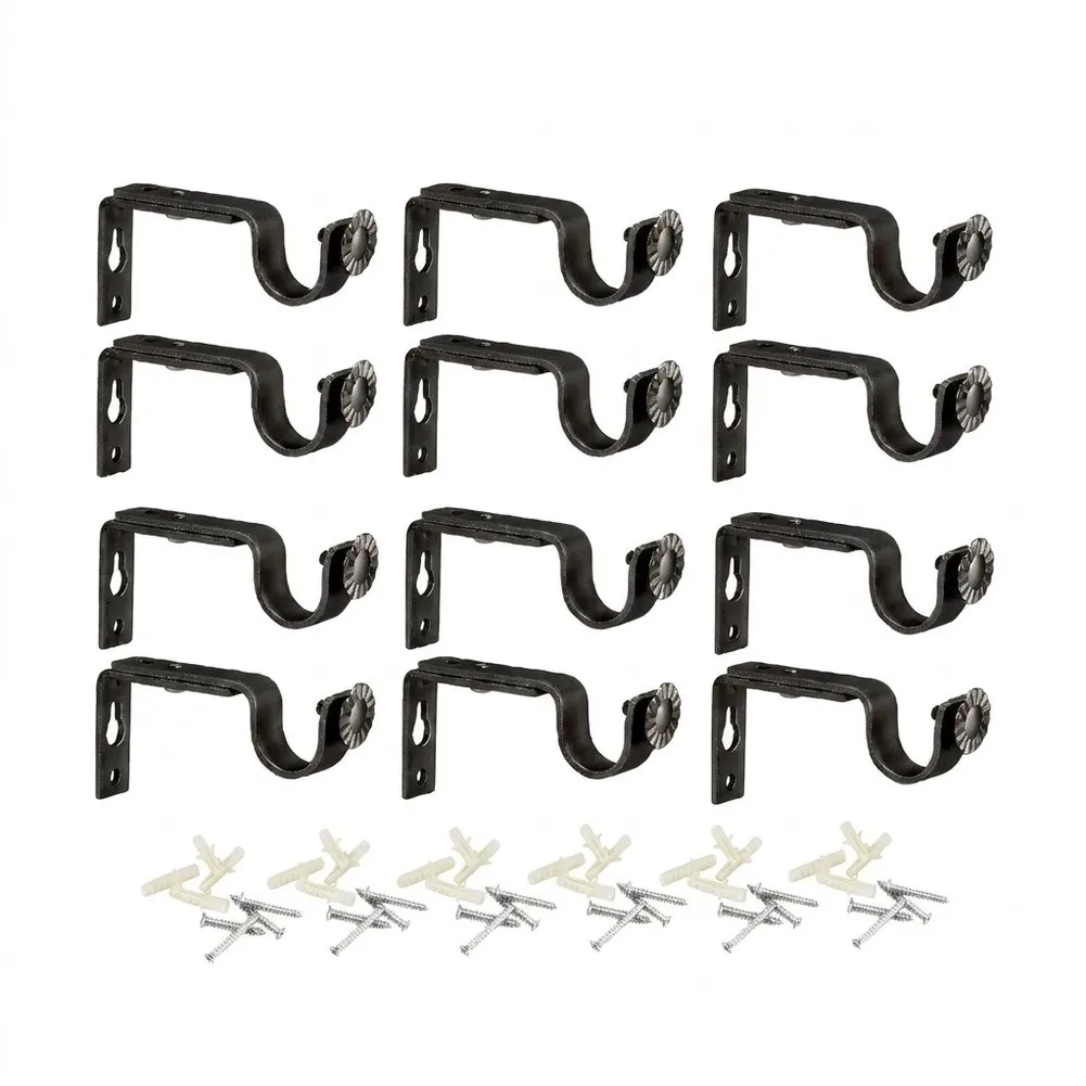 Metal Wall Mount Brackets with Adjustable Range to Fit Various Curtain Rod Spans in Home Interior Environments