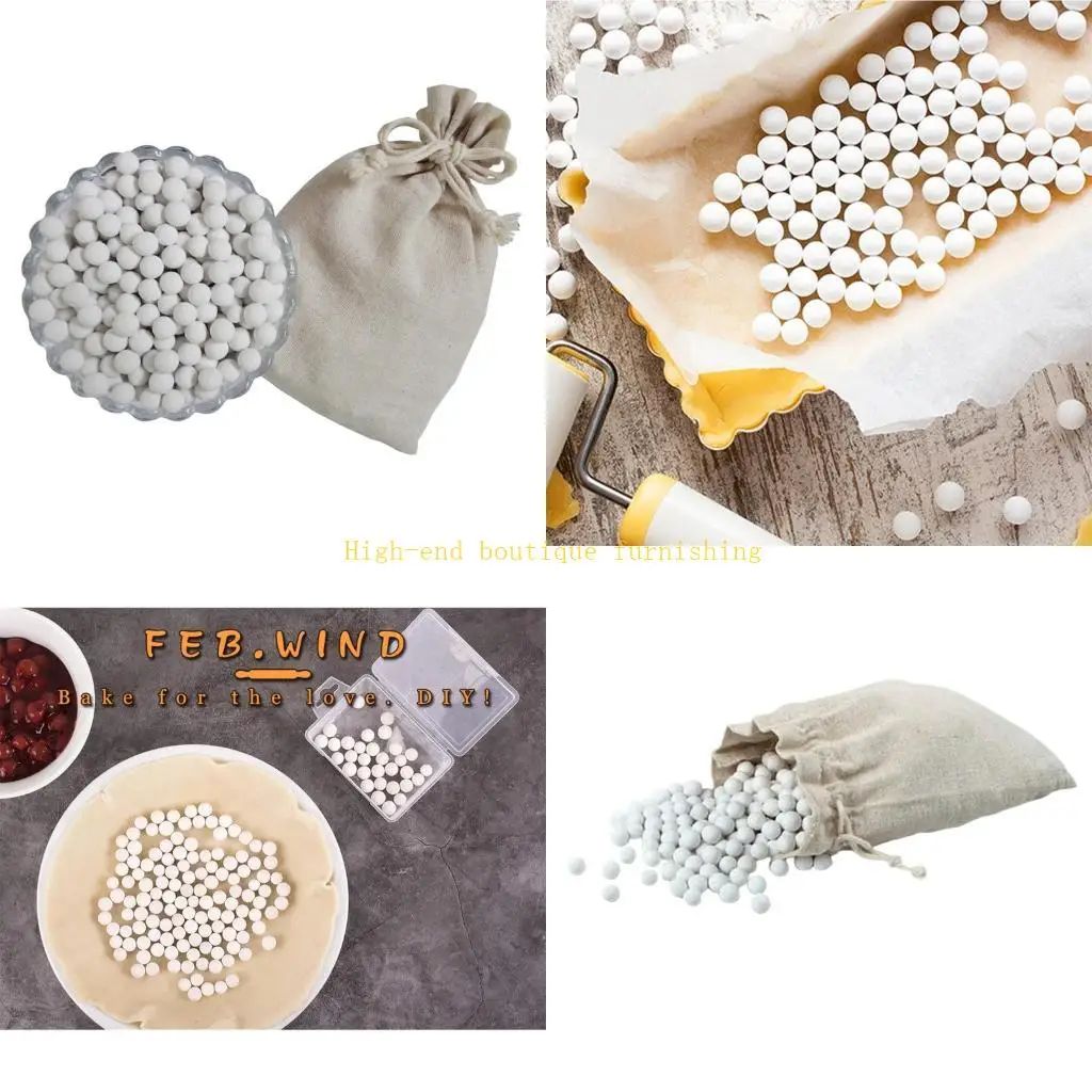 

L9NB 500g Pie Baking Beans Beads Press Stone Weights with Storage Drawstring Bag Ceramic High Temperature Resistance Tools