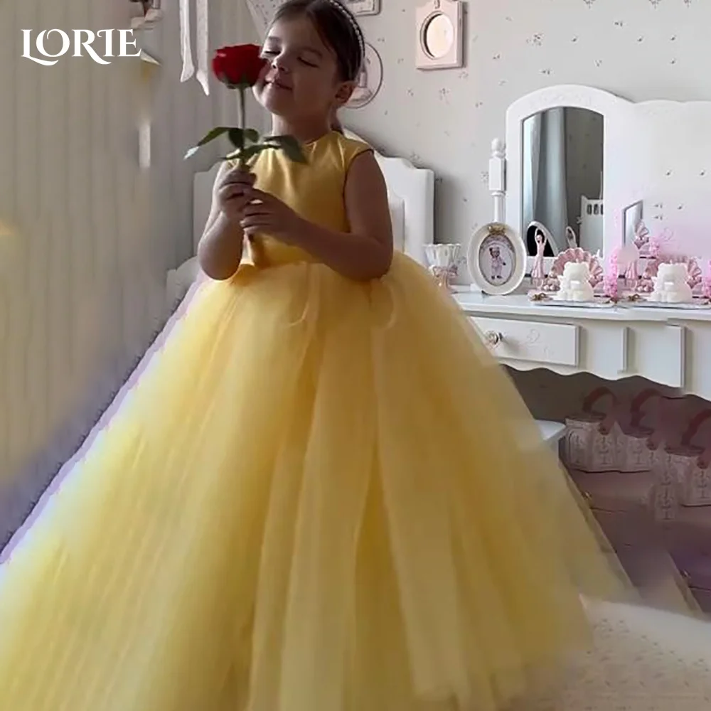 

LORIE Baby Toddler Puff Sleeve StraplessTulle Tutu Twirly Babydoll Flare Bow Ball Gown Princess Flower Girl Dress Customized