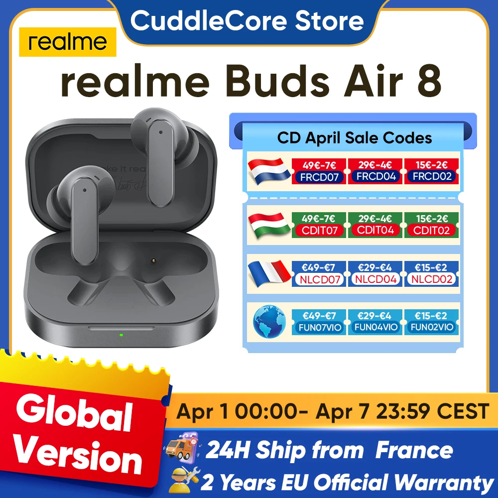 realme Buds Air 8 Bluetooth Earphone For realme 16 Pro Plus realme GT 8 Pro AI Assistant Headphone 55dB 58 Hours Battery Life