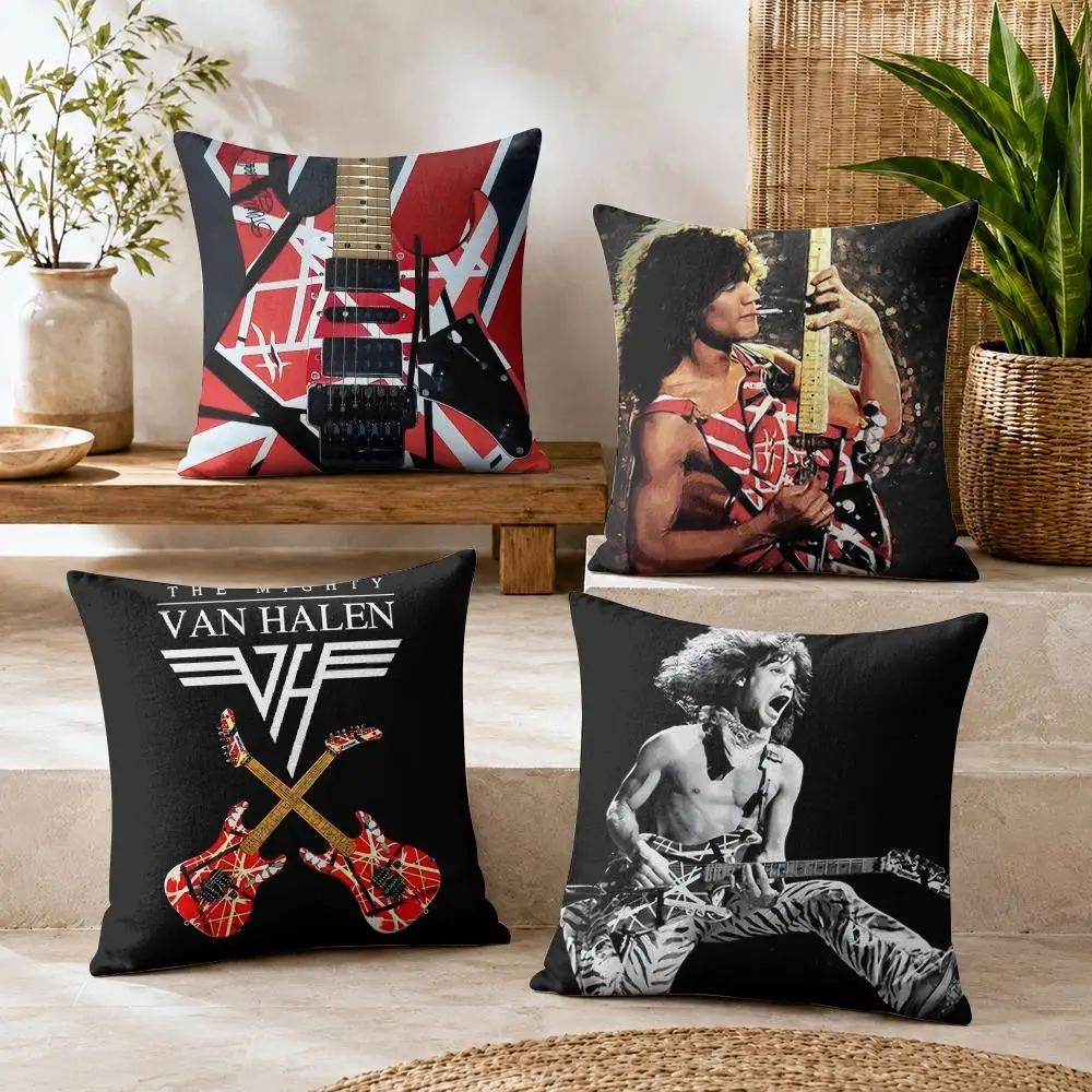E-Eddie Van H-Halen Guitar Cushion Cover Natural Linen Organic Fabric Double-Sided Printing Breathable For Decor