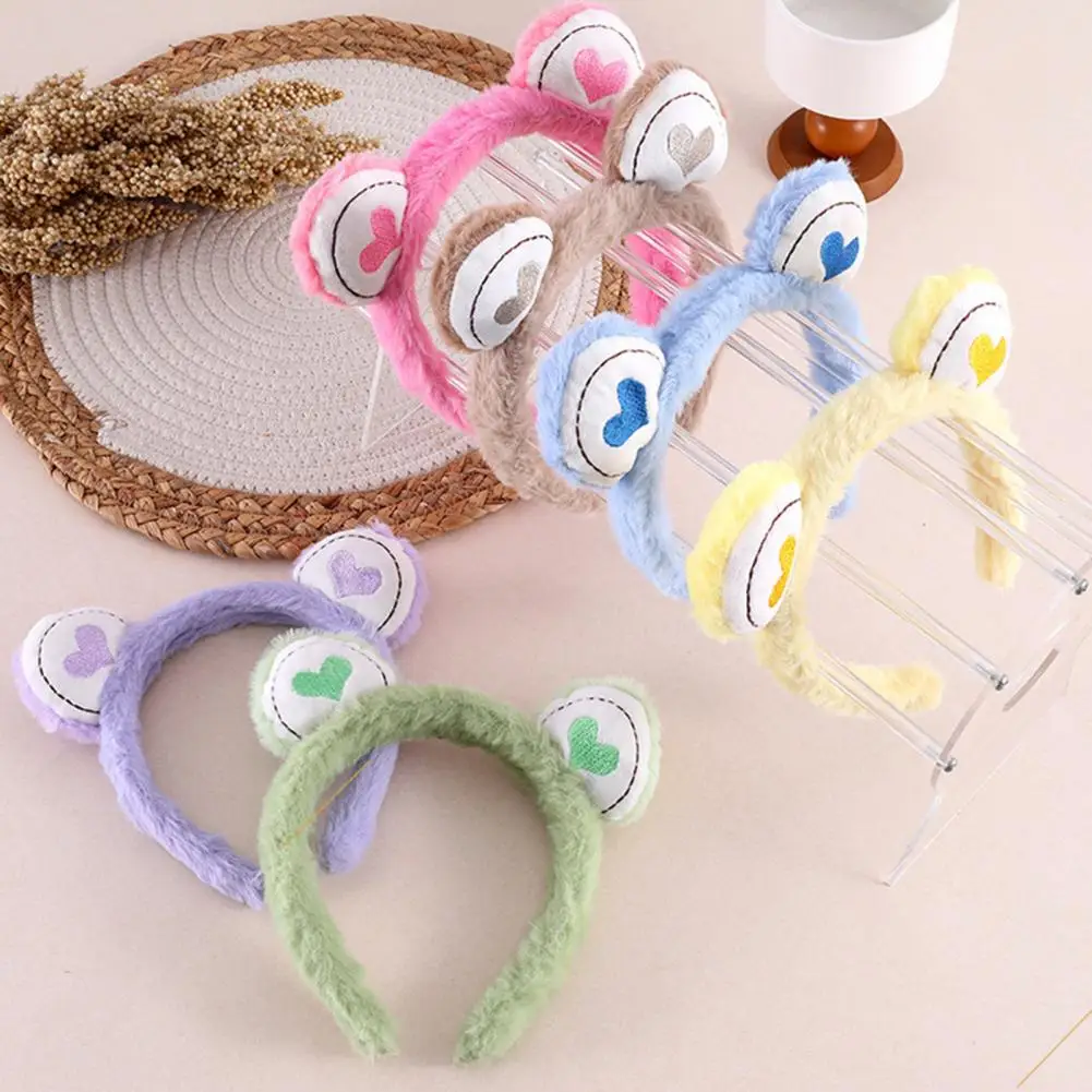 Hair Hoop Toothed Anti-Slip Plush Headband with Bear Ears Decor Fluffy Elastic Face Washing Makeup Hairband Волосная лента