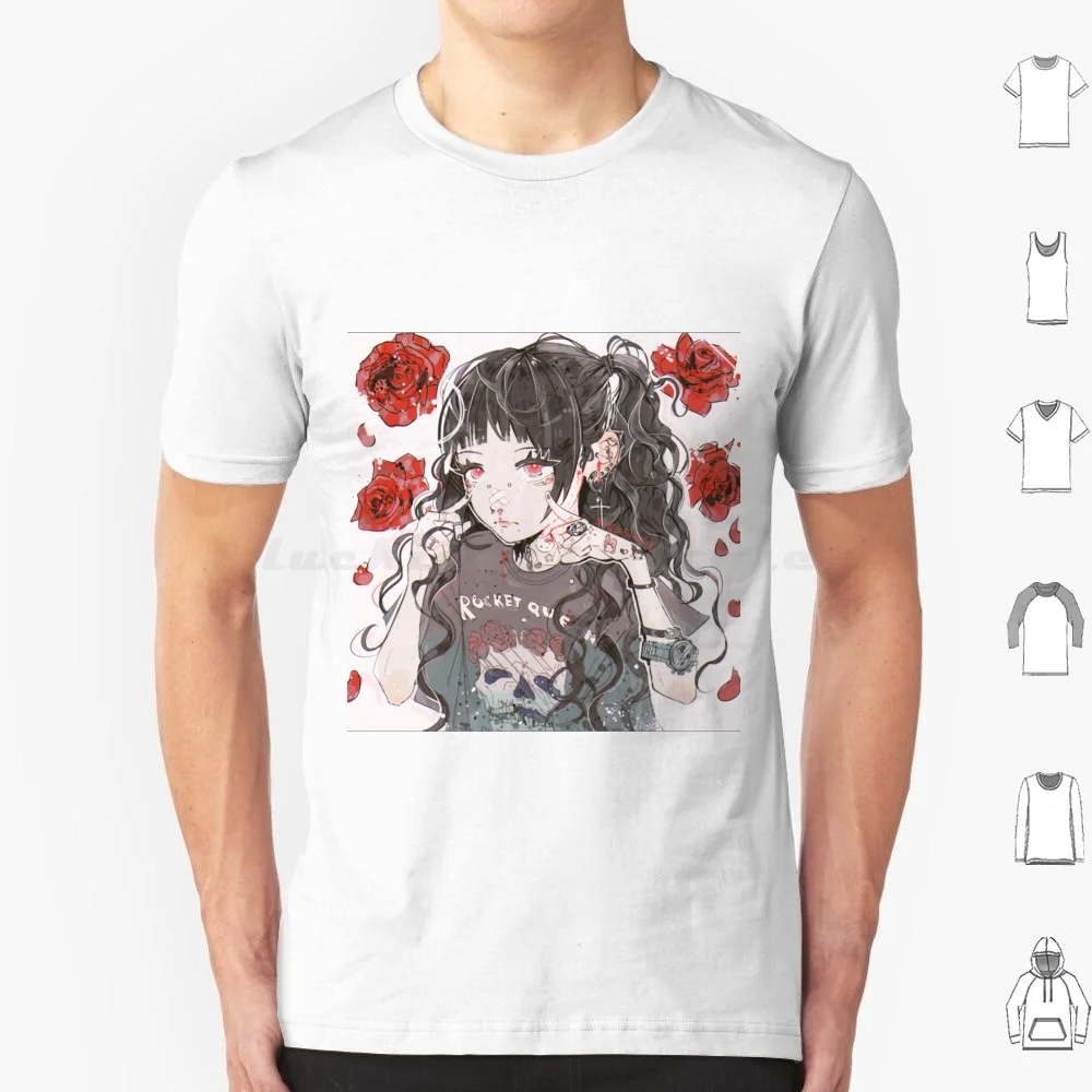 

Футболка Kya большого размера из 100% хлопка Kawaii Cute Edgy Alt Girl Alt Art Punk Grunge Cool Roses Rose Cutie My Baby Flowers Red