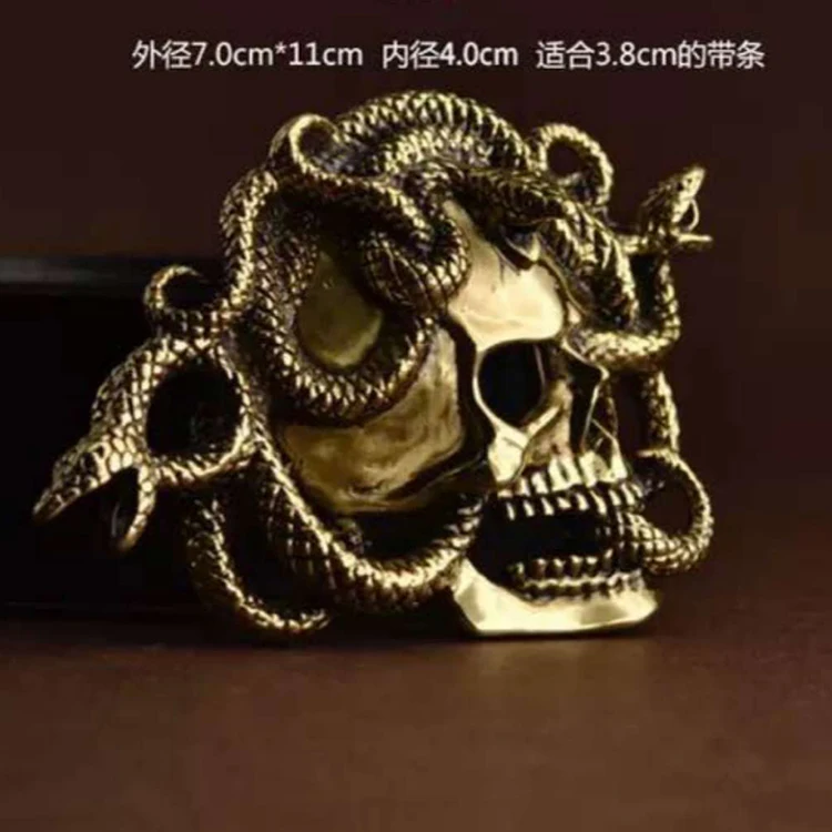 

Handmade fine throwing snake around skull belt buckle retro men's belt buckle