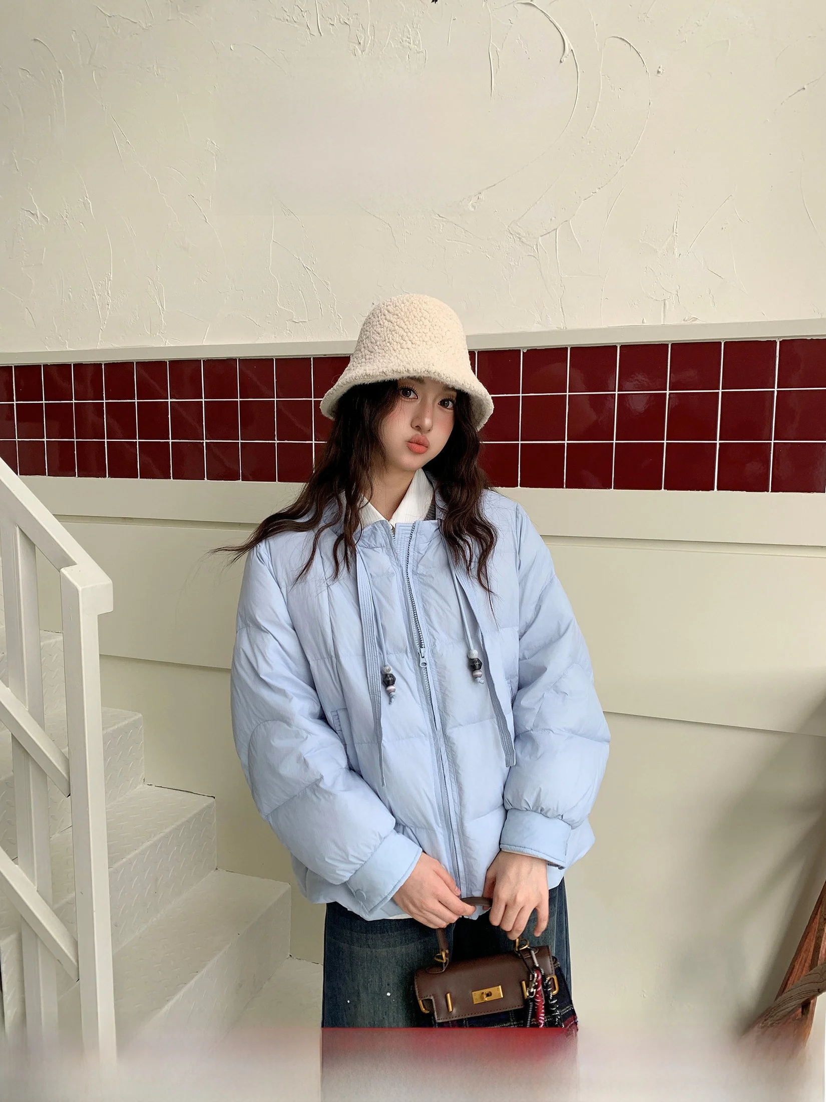 

Женская зимняя куртка Li Xiaoxiao Rainbow Soft Candy Blue Du Down Jaet, больших размеров, с круглым вырезом, теплая верхняя одежда в корейском стиле, свободного кроя