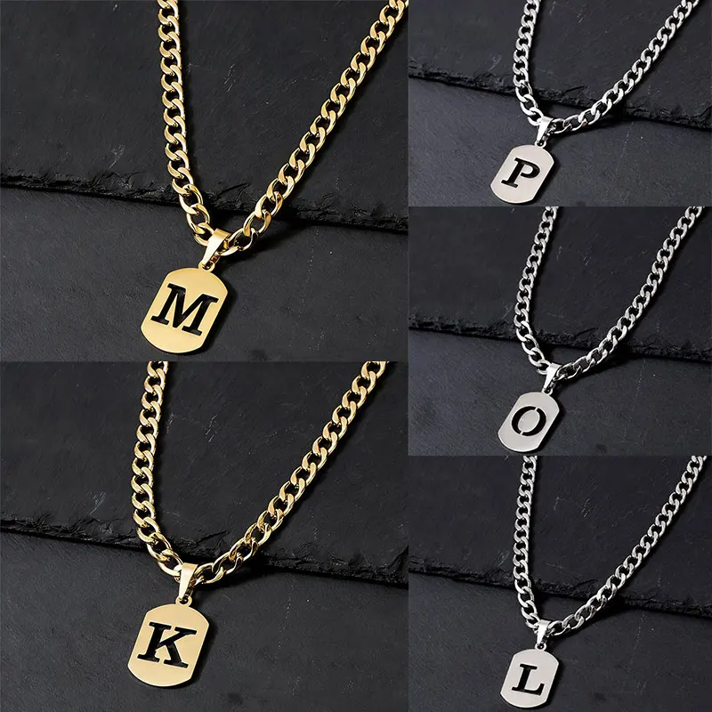 

26 Letter Stainless Steel Men Pendant Necklace Hip Hop Cuban Chain Minimalist Rock Fashion Jewelry Birthday Gift For Boyfriend
