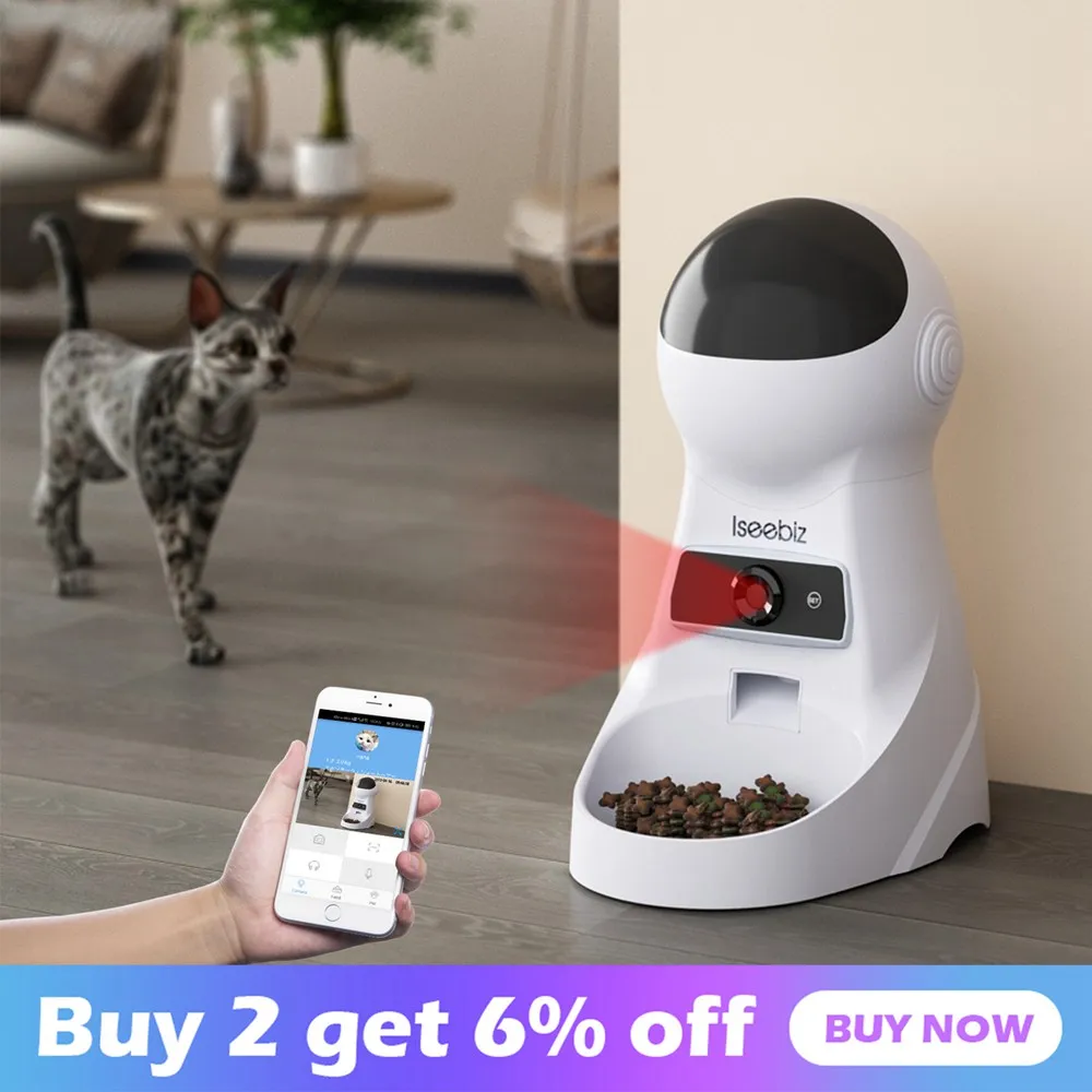 

Iseebiz 3L Automatic Cat Feeder Dog Food Dispenser with Camera Support Voice Record App Control 8 Times One Day Pet Accessories