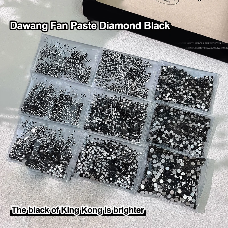 

1440PCS Sparkle Pure Black Flat Back Round Diamonds Glass Nail Art Rhinestones Decorations Manicure Charms Accessories
