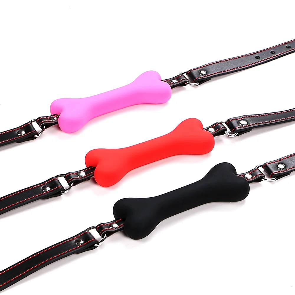 Sexy PU Leather Buckle Straps Silicone Dog Bone oral fixation Mouth Gag for couple Slave BDSM Toys adult games restraints  estim