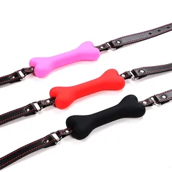 Correas de cuero PU con hebilla para pareja, juguetes BDSM de silicona, hueso de perro, Fijación oral, mordaza para pareja, ataduras para juegos de adultos