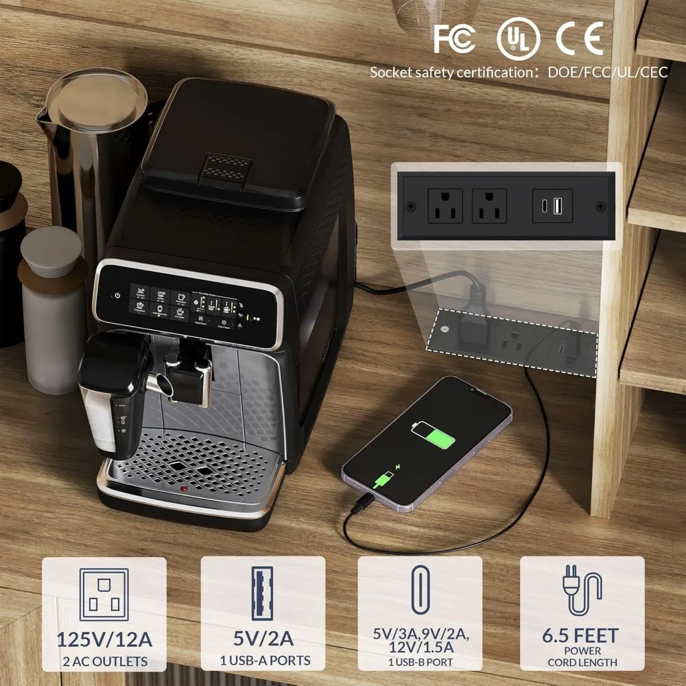 Coffee Wine Bar Cabinet with Power Outlet, 72" Rustic Liquor Cabinet, Tall Fluted Buffet Cabinet with Storage Kitchen Pantry Cu