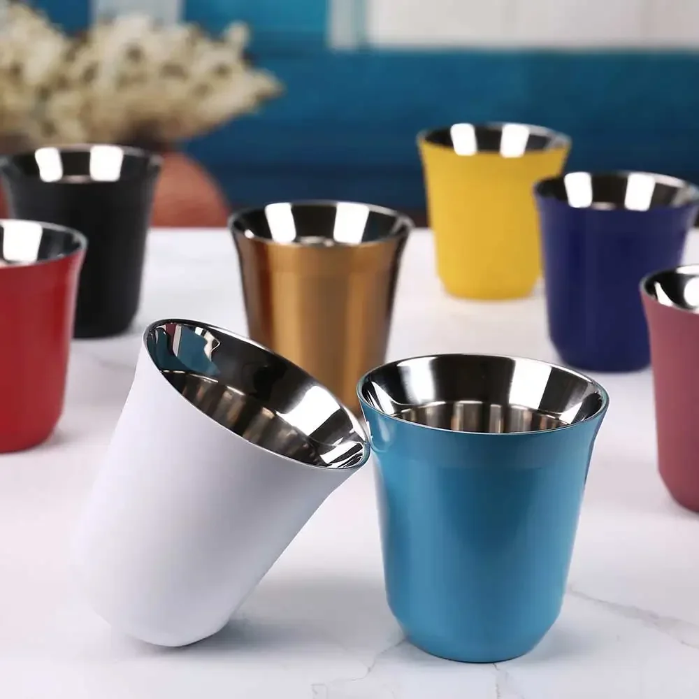 80ML160ML Espresso Mugs 304 Stainless Steel Coffee Cups Insulated Double Wall Dishwasher Safe Small Capacity Insulation