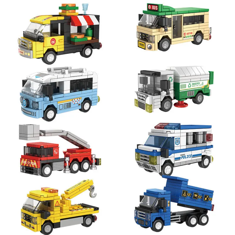 كتل التراص المتوافقة مع ليغو الأولاد مركبة الإنقاذ ثلاثية الأبعاد مكافحة الحرائق تقديم الطعام الأطفال الجمعية انزلاق لغز اللبنات