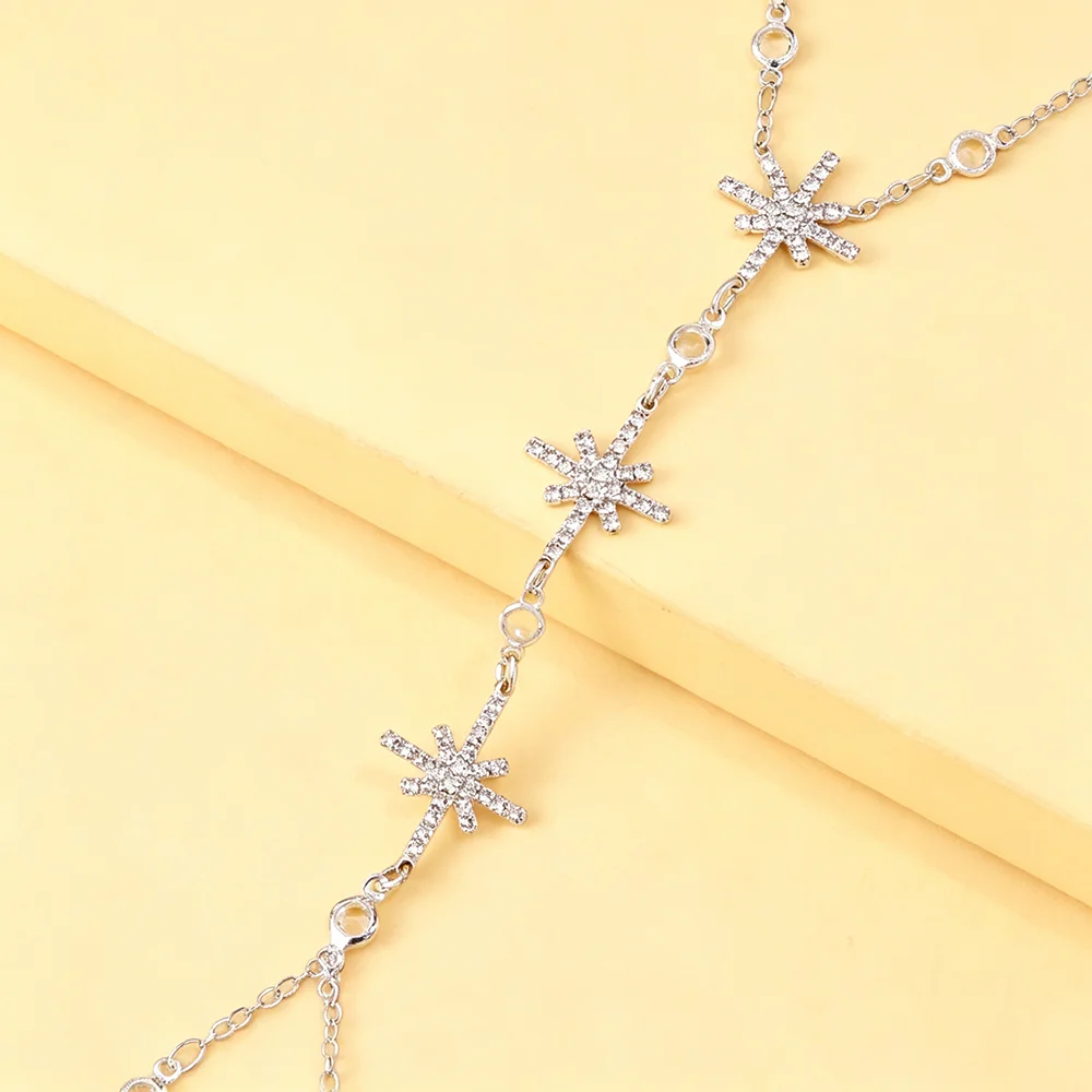 Y2K Starburst Finger Bracelet Crystal Rhinestone Hand Chain Adjustable Slave Bracelet Ring for Women Wedding Prom Party Jewelry